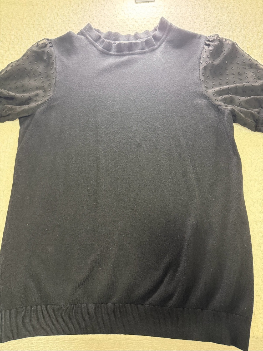Adrianna Papell Black Puff-Sleeve Knit Top